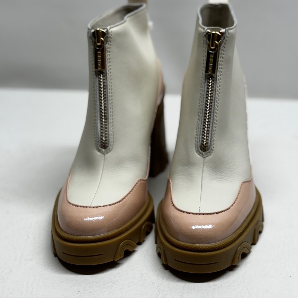 Sorel Waterproof Brex Heeled Chalk/Peach Women Chelsea Leather Zip Booties 8 - Picture 3 of 11